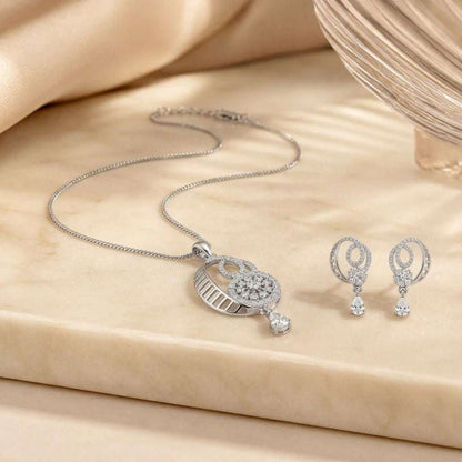 Crescent Spark Silver Finish Office Wear Pendant Set