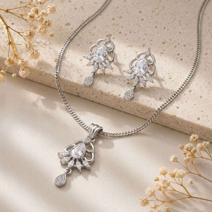 Crystal Glow Silver Finish AD Pendant Set