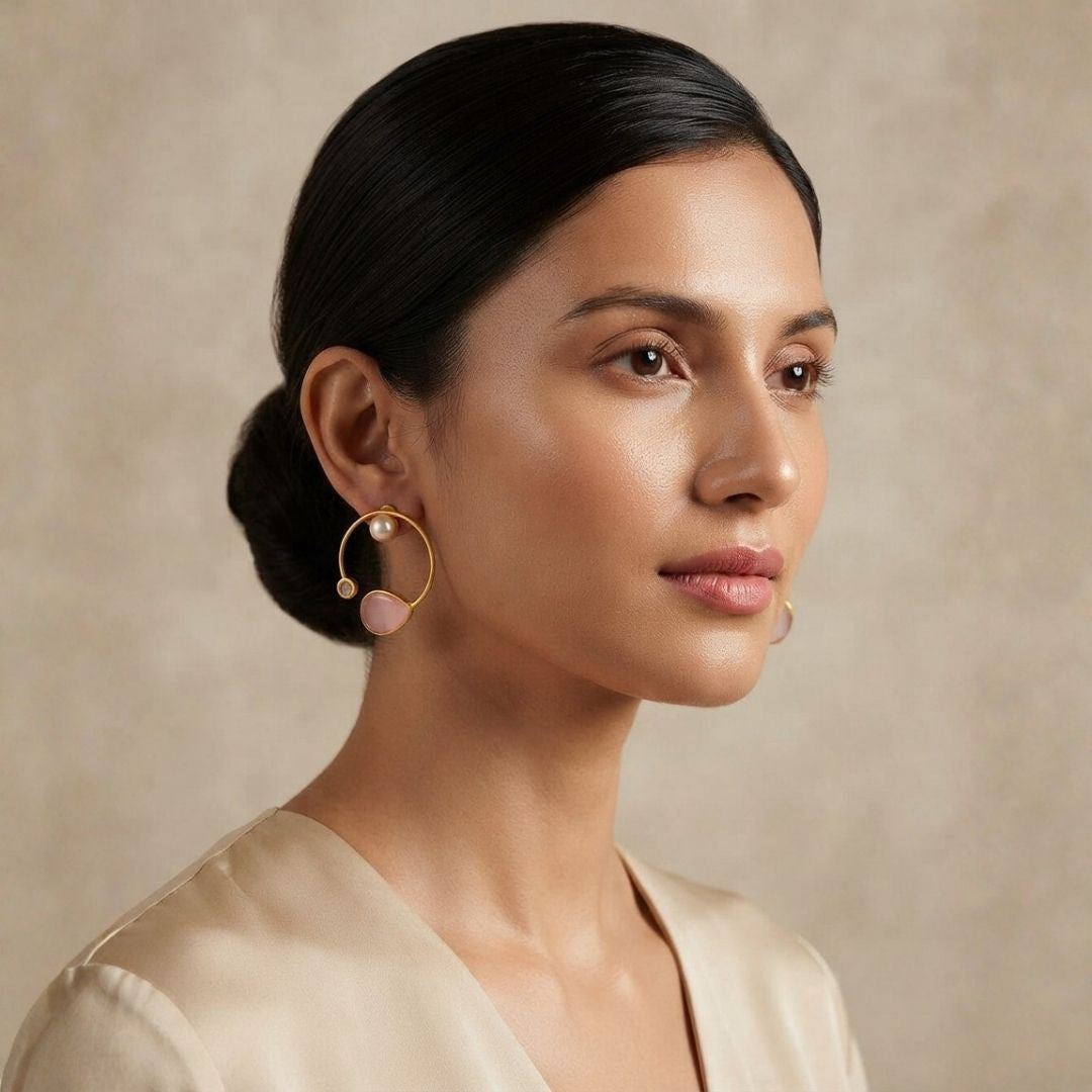 Gold Plated Handmade Pink Teardrop Hoop Earrings