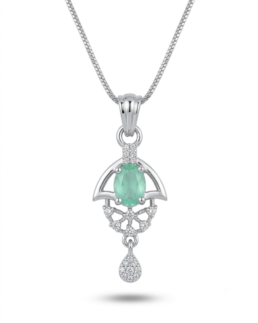 Green Bloom Silver Finish Wedding Jewellery Pendant Set