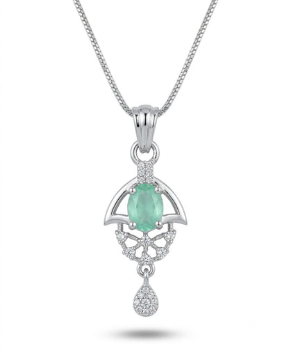 Green Bloom Silver Finish Wedding Jewellery Pendant Set