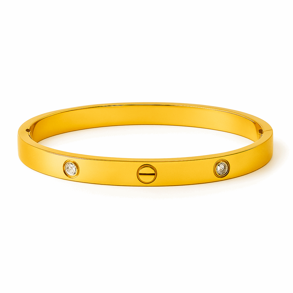 Gold Bracelet for Women with two diamond-like stones on a white background