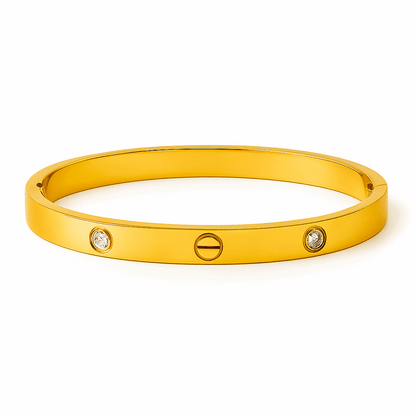 Gold Bracelet for Women with two diamond-like stones on a white background