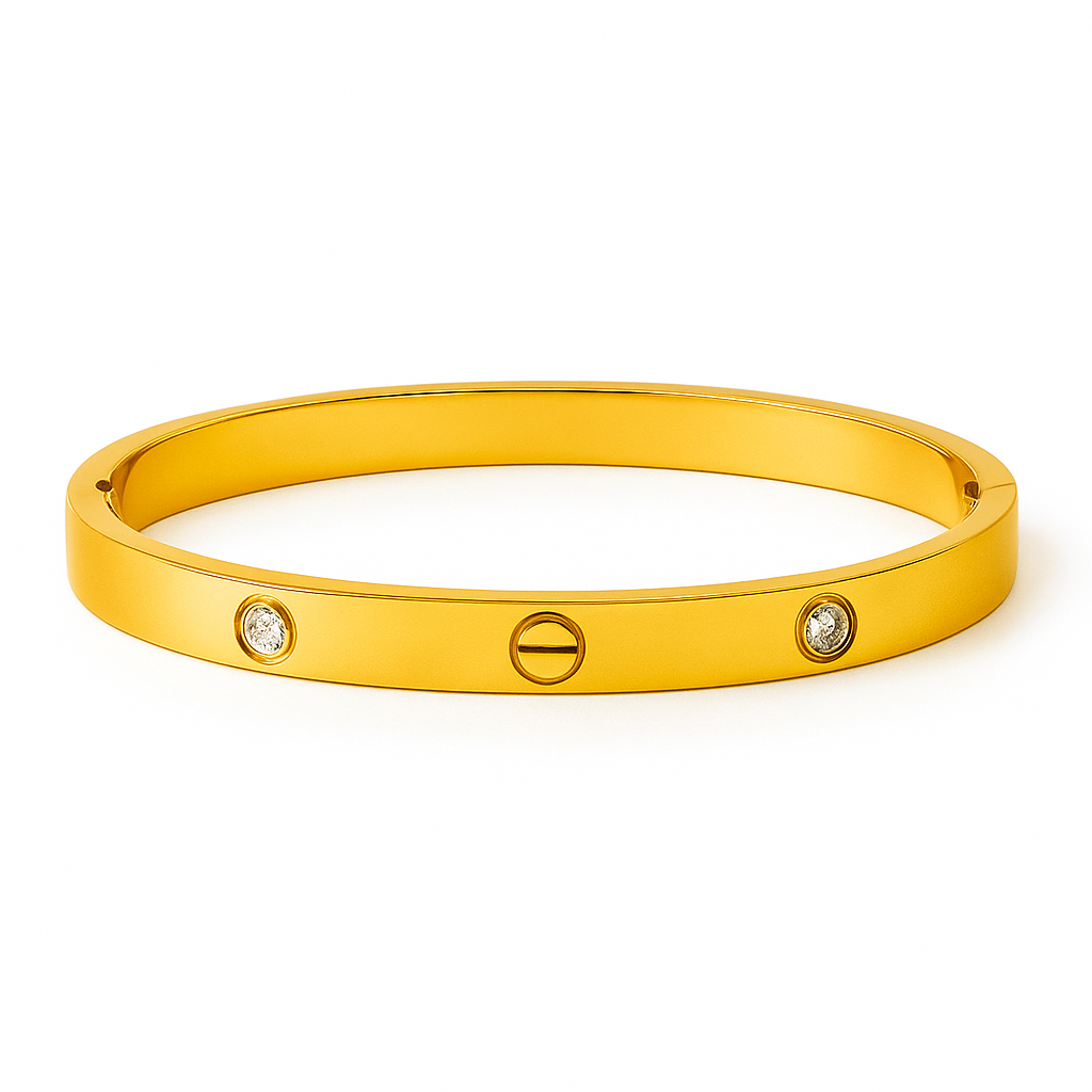 Gold Bracelet for Women with two diamond-like stones on a white background