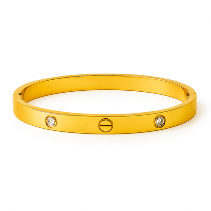Gold Bracelet for Women with two diamond-like stones on a white background