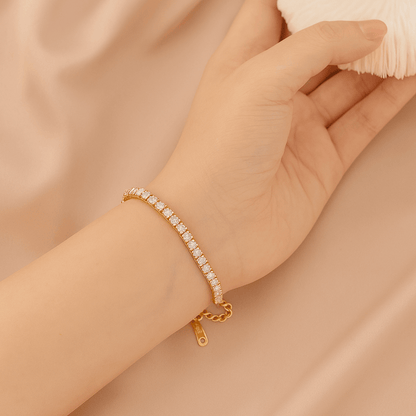 Diamond Bracelet for Women on a reflective surface with a blurred background
