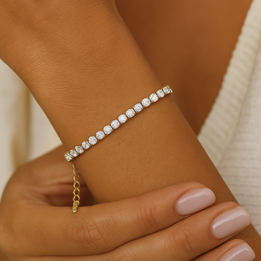 Diamond Bracelet for Women on a reflective surface with a blurred background