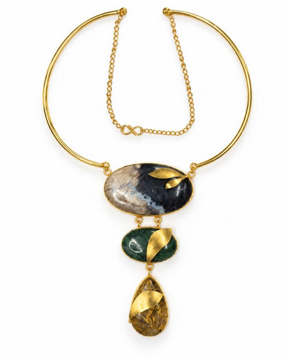 Brown Multicolour Geometric Statement Necklace