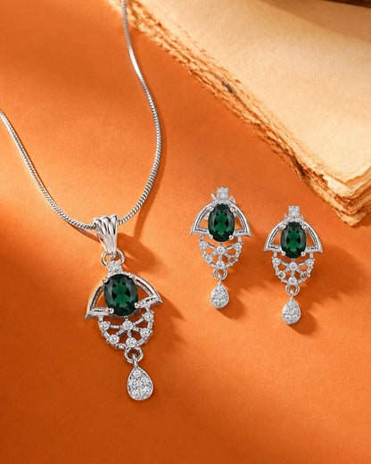 Green Halo Silver Finish AD Pendant Set