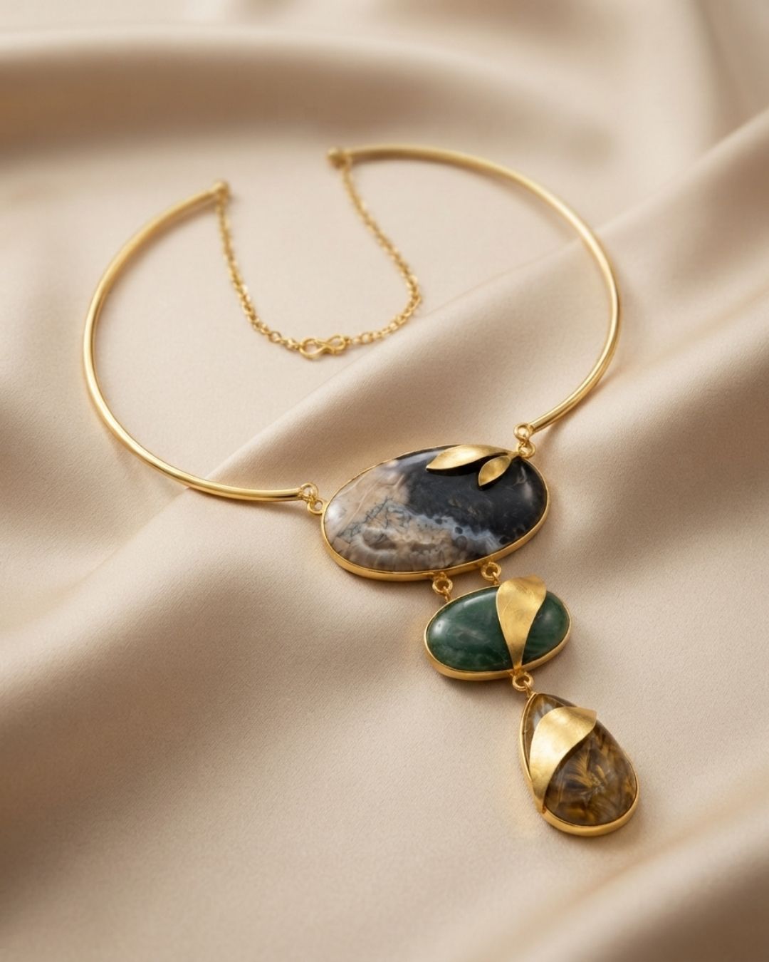 Brown Multicolour Geometric Statement Necklace