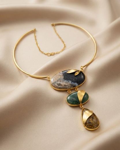 Brown Multicolour Geometric Statement Necklace