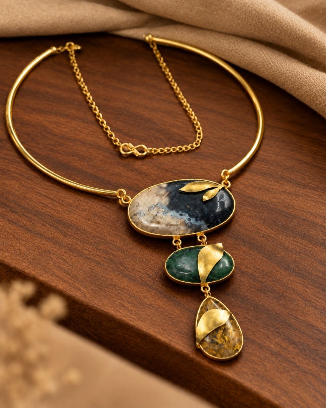 Brown Multicolour Geometric Statement Necklace