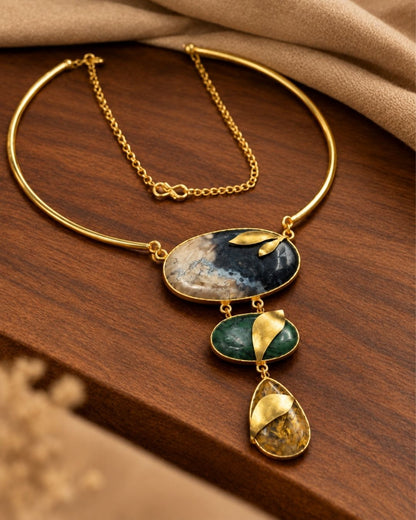 Brown Multicolour Geometric Statement Necklace