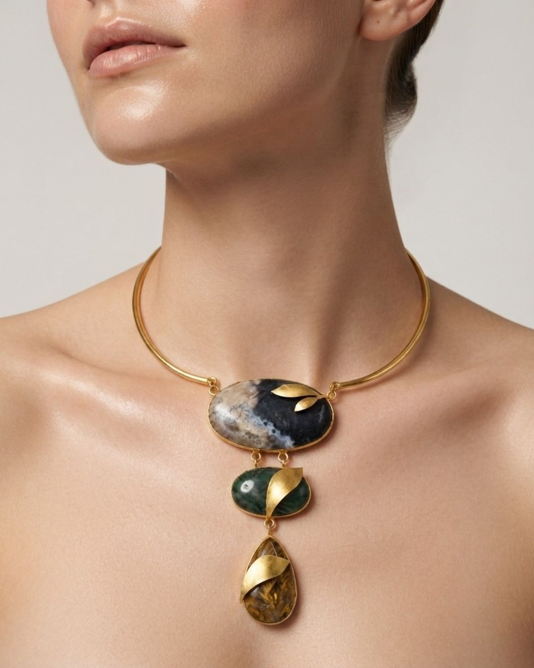 Brown Multicolour Geometric Statement Necklace