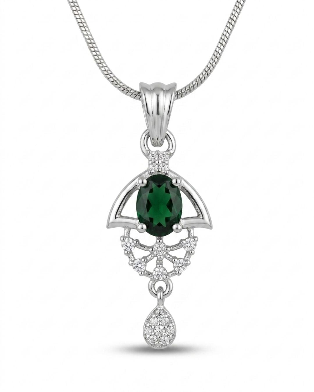 Green Halo Silver Finish AD Pendant Set