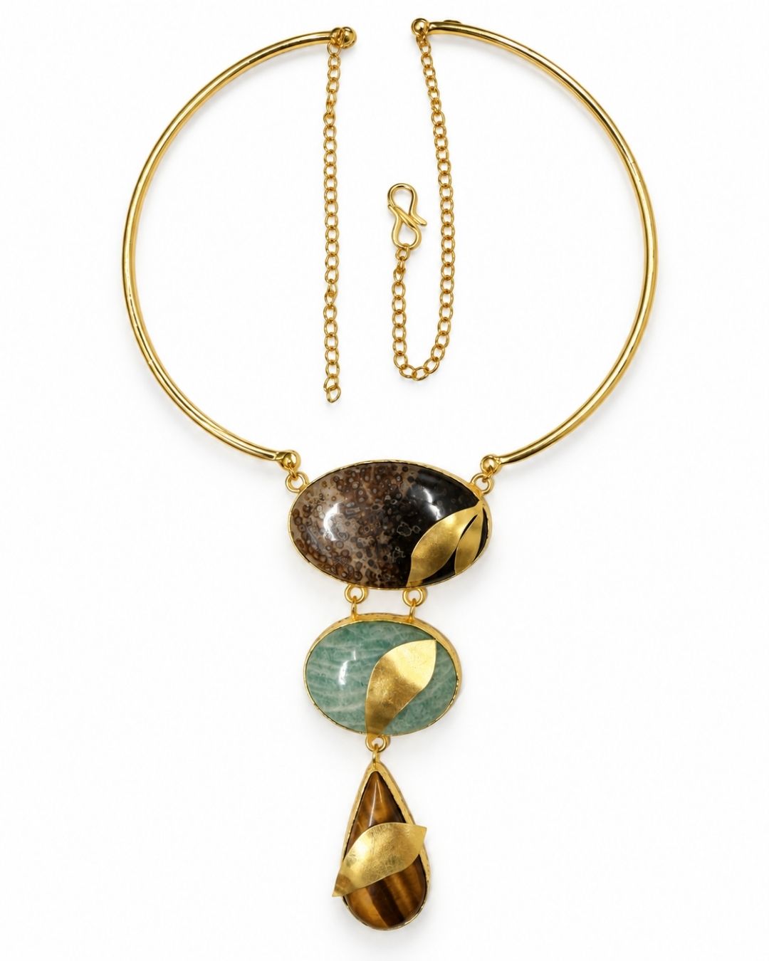 Brown Green Geometric Statement Necklace
