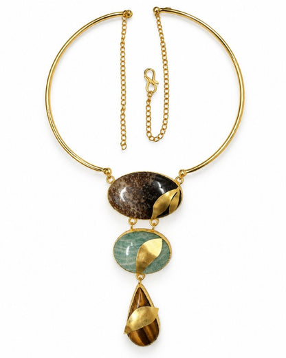 Brown Green Geometric Statement Necklace