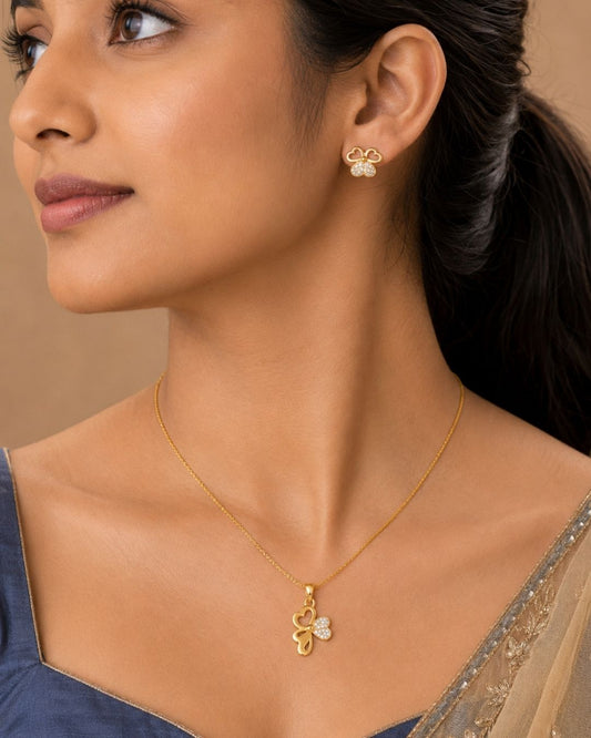 Butterfly Heart Gold Finish AD Pendant Set