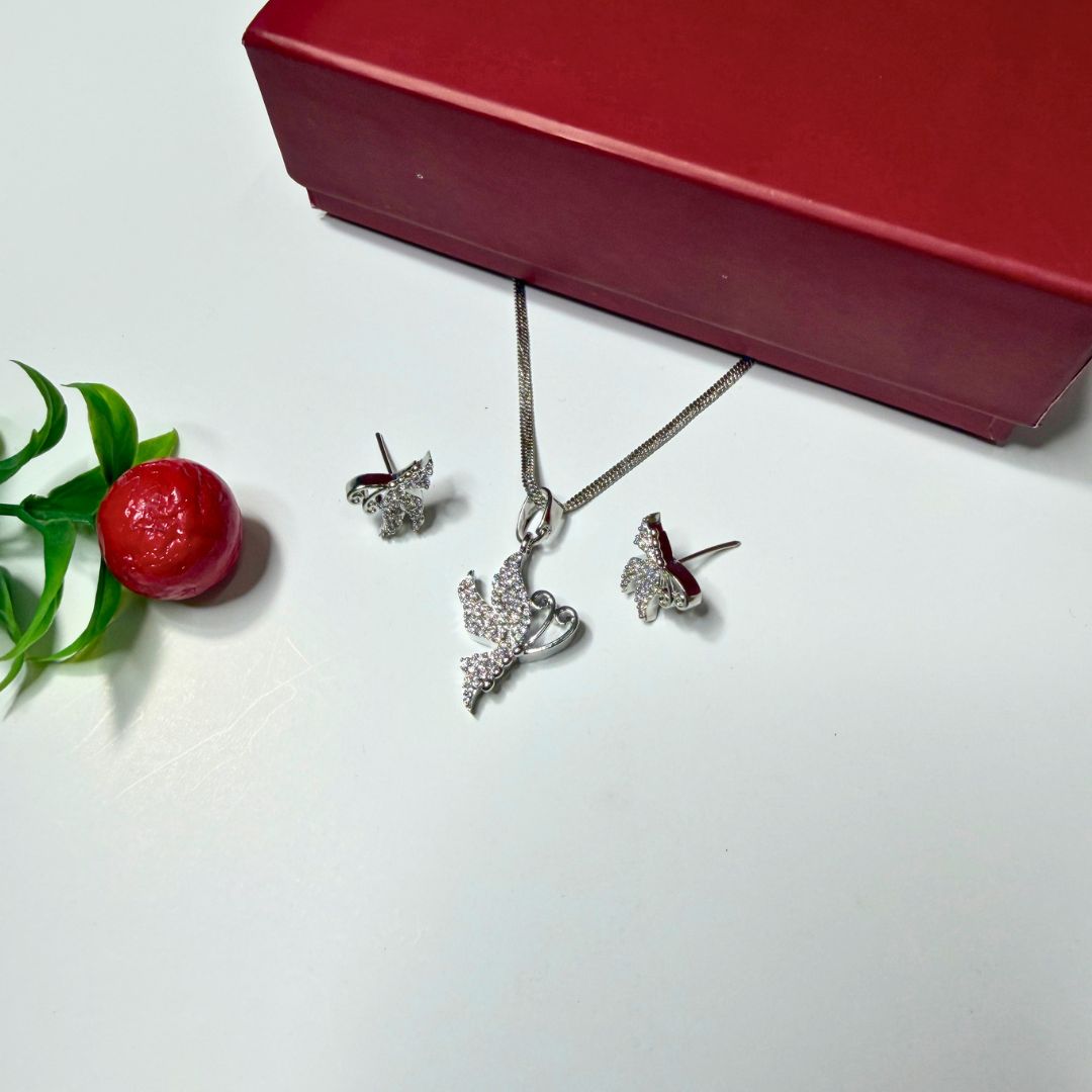 Butterfly Pendant Necklace with Matching Earrings