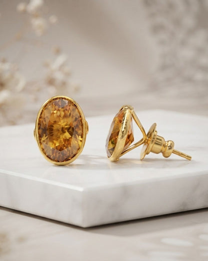 Amber Oval Stone Stud Earrings for Women