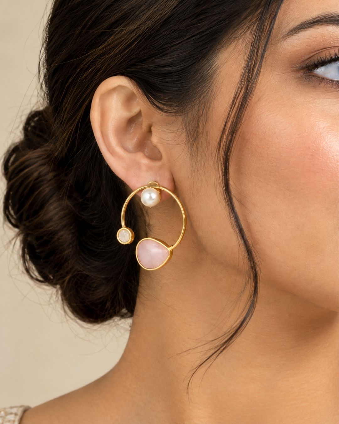 Gold Plated Handmade Pink Teardrop Hoop Earrings