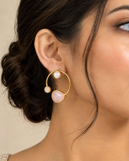 Gold Plated Handmade Pink Teardrop Hoop Earrings