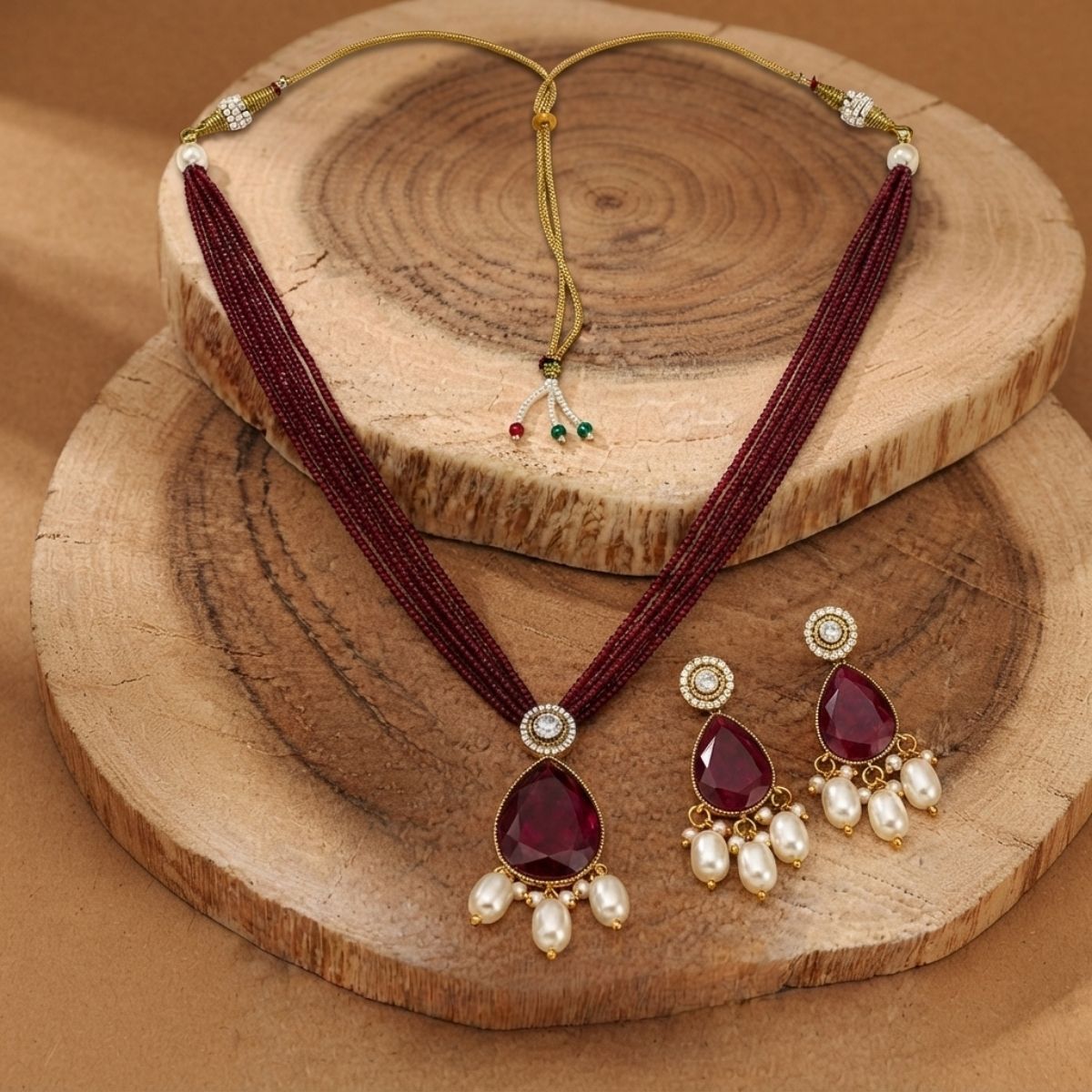 Royal Maroon Victorian Pearl Necklace