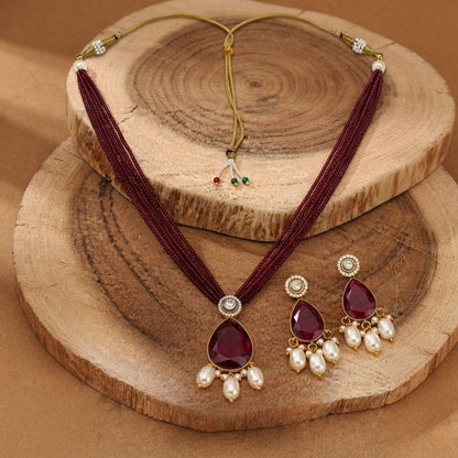 Royal Maroon Victorian Pearl Necklace