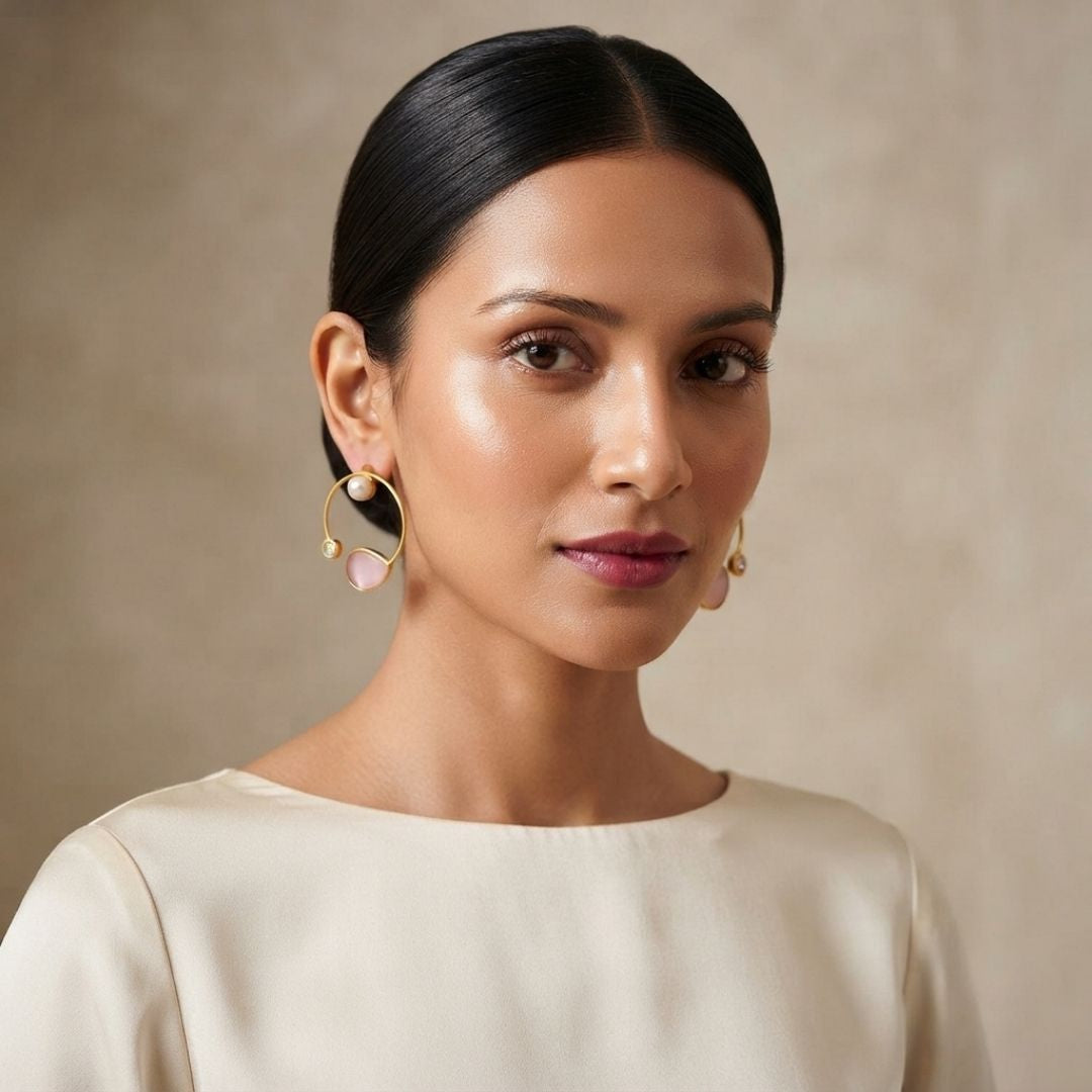Gold Plated Handmade Pink Teardrop Hoop Earrings