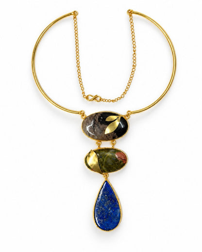 Blue Multicolour Geometric Statement Necklace