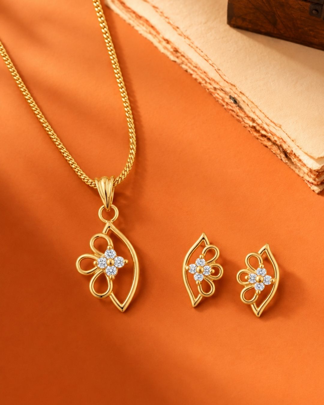 Gold Finish Petal Charm AD Pendant Set