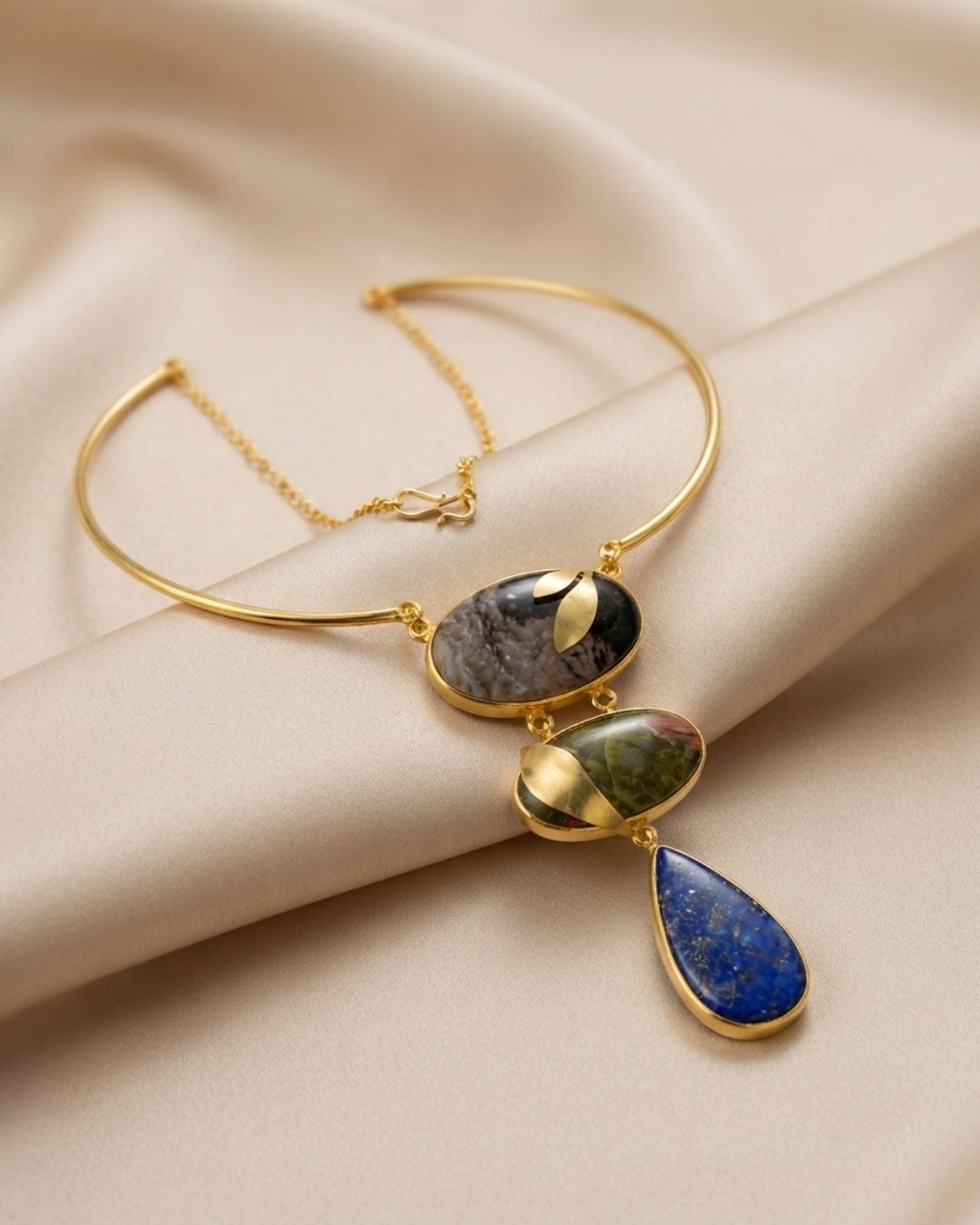 Blue Multicolour Geometric Statement Necklace