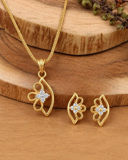 Gold Finish Petal Charm AD Pendant Set