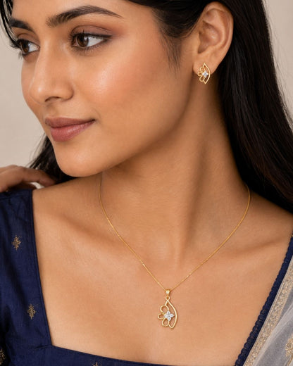 Gold Finish Petal Charm AD Pendant Set