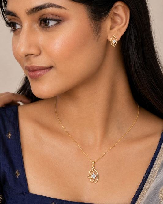 Gold Finish Petal Charm AD Pendant Set