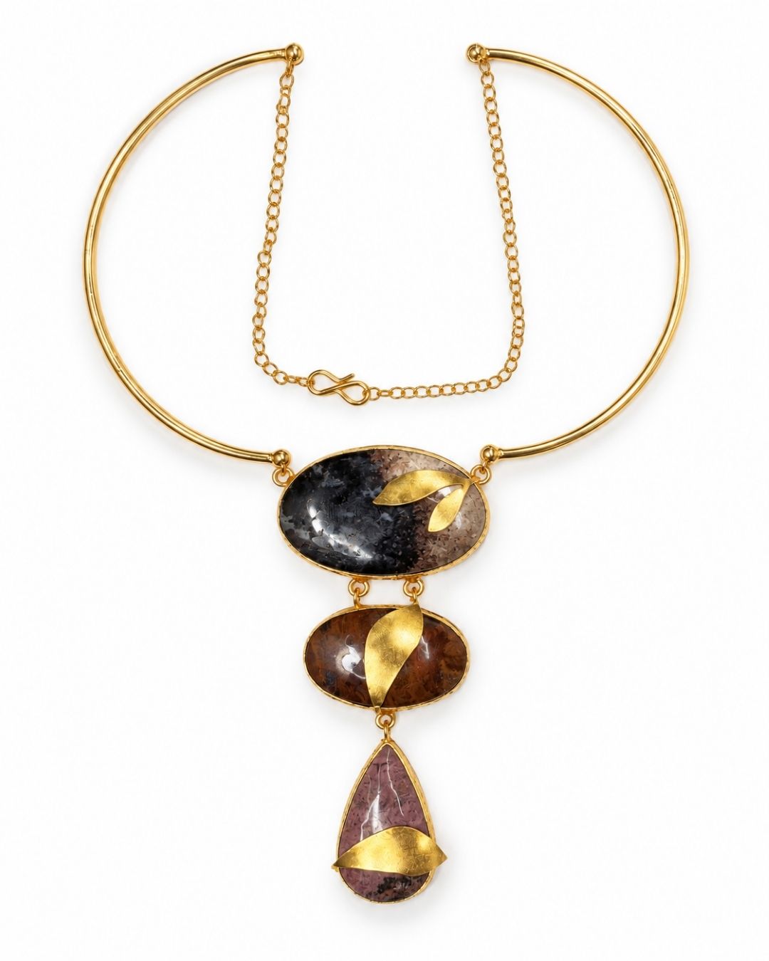 Brown Multicolour Geometric Statement Necklace