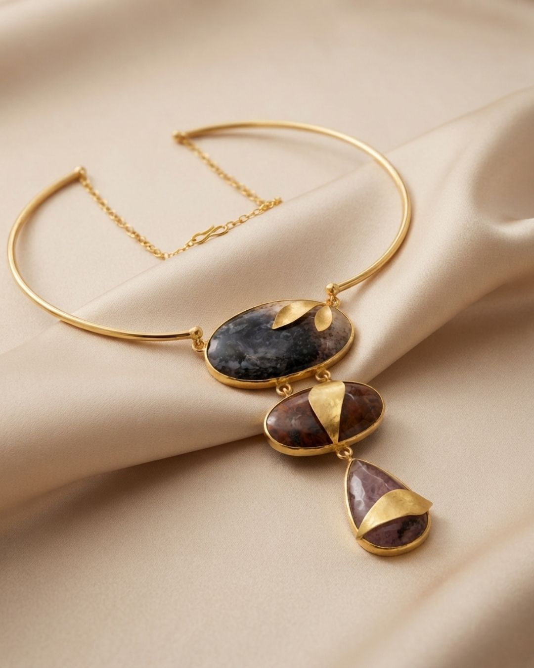 Brown Multicolour Geometric Statement Necklace