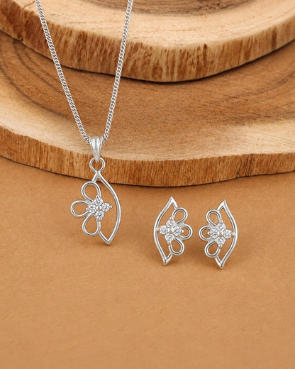 Silver Finish Petal Charm AD Pendant Set