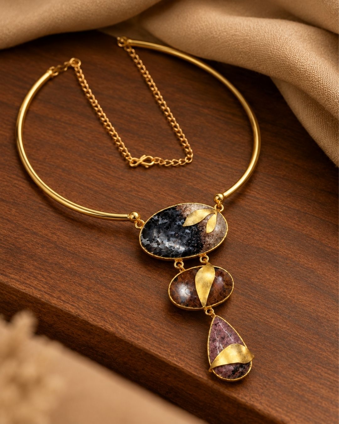 Brown Multicolour Geometric Statement Necklace