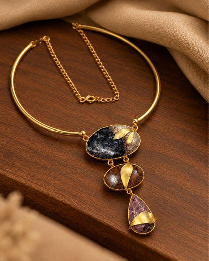 Brown Multicolour Geometric Statement Necklace