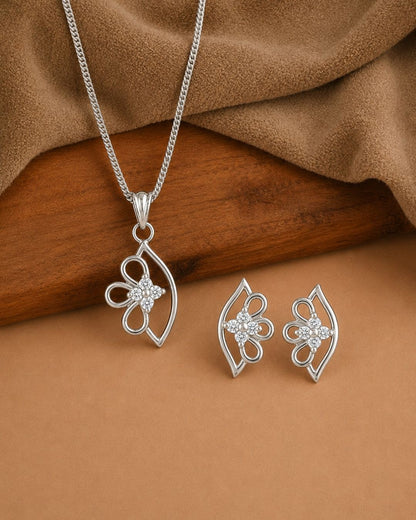 Silver Finish Petal Charm AD Pendant Set