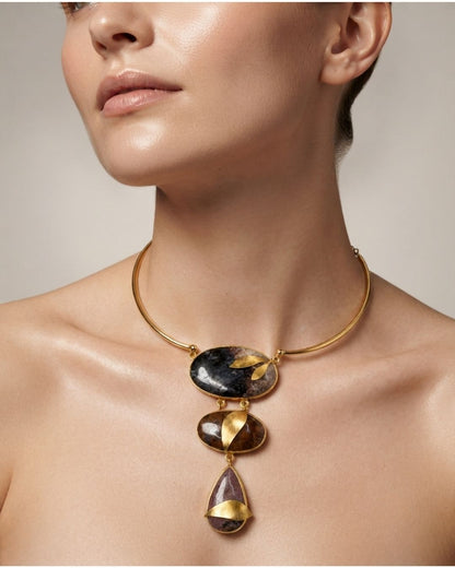Brown Multicolour Geometric Statement Necklace
