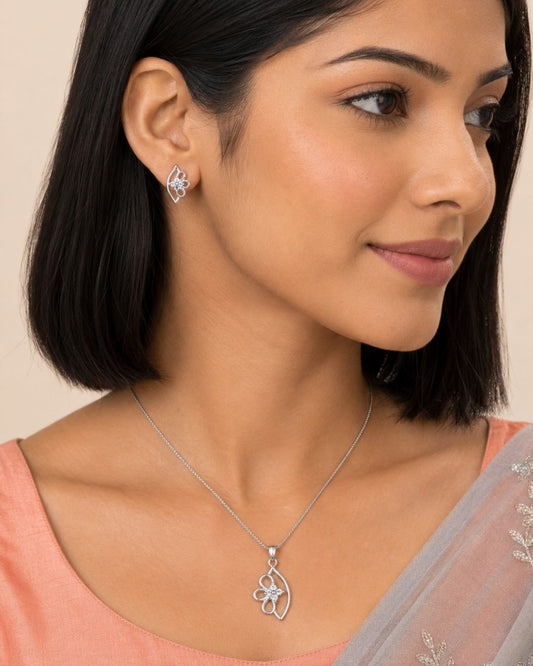 Silver Finish Petal Charm AD Pendant Set