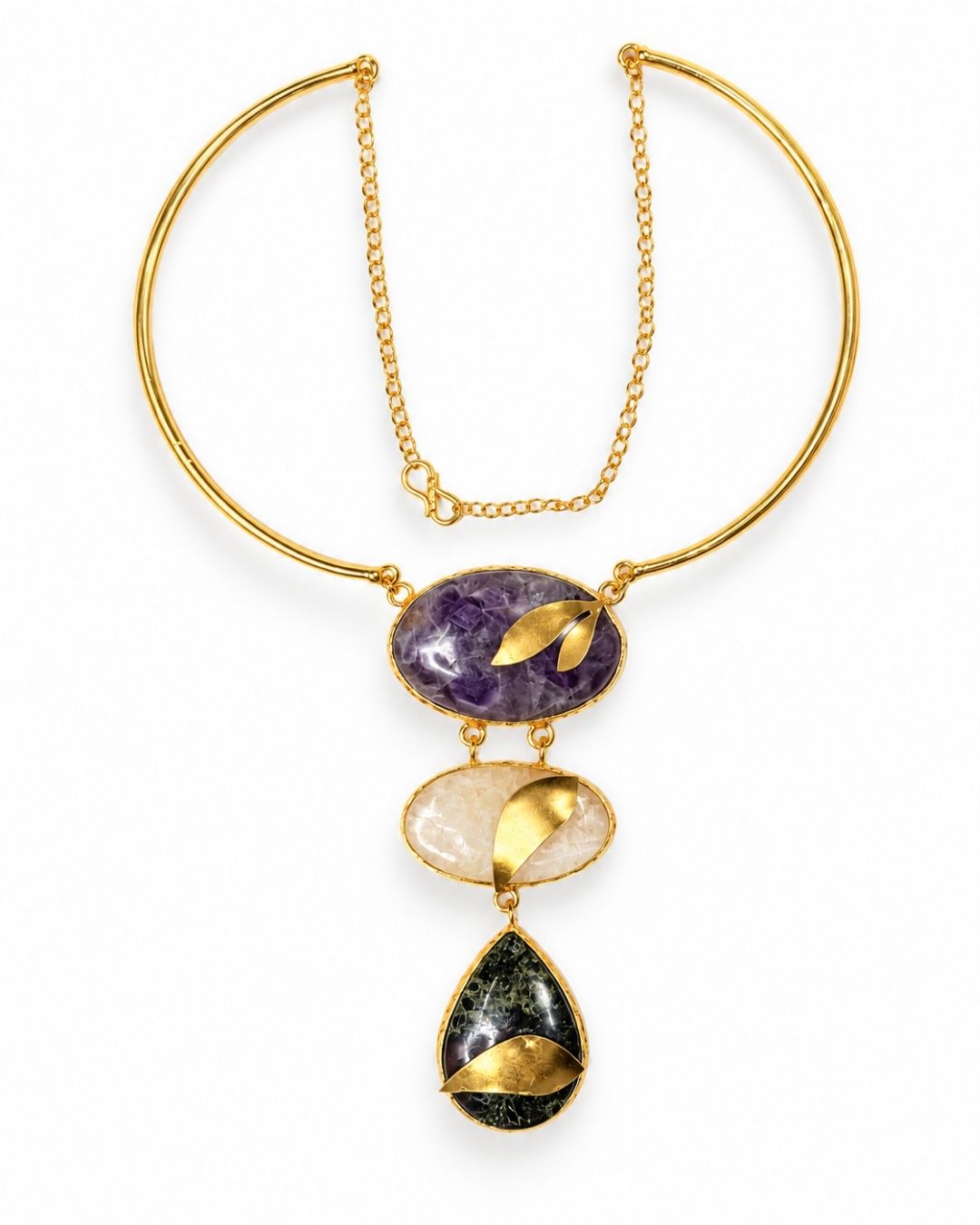 Purple Multicolour Geometric Statement Necklace