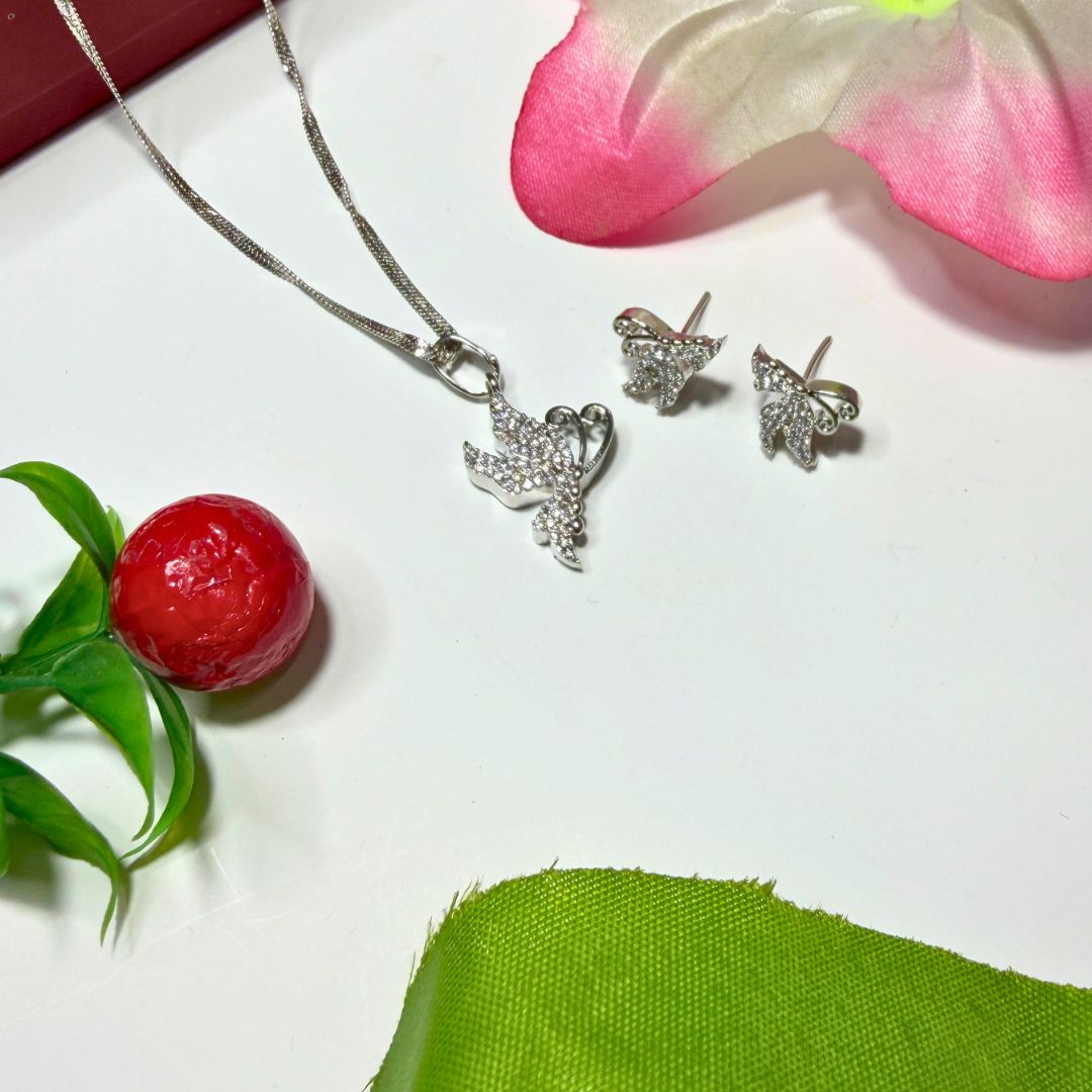 Butterfly Pendant Necklace with Matching Earrings