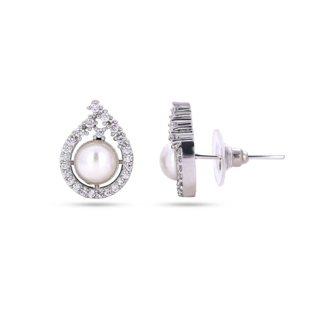 Belaci AD Silver Teardrop Pearl Studs Earring for Women