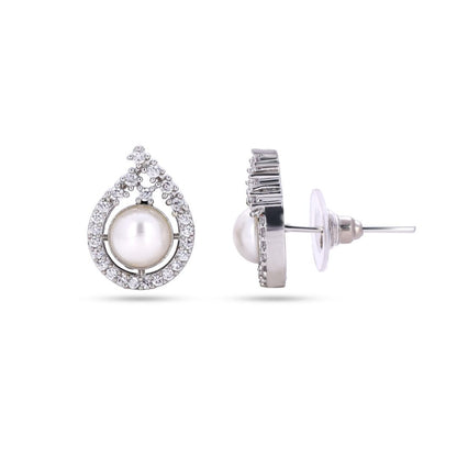 Belaci AD Silver Teardrop Pearl Studs Earring for Women