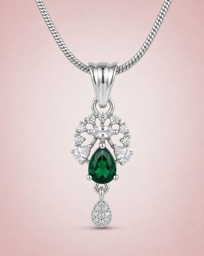 Emerald Bloom Silver Finish Wedding Jewellery Pendant Set