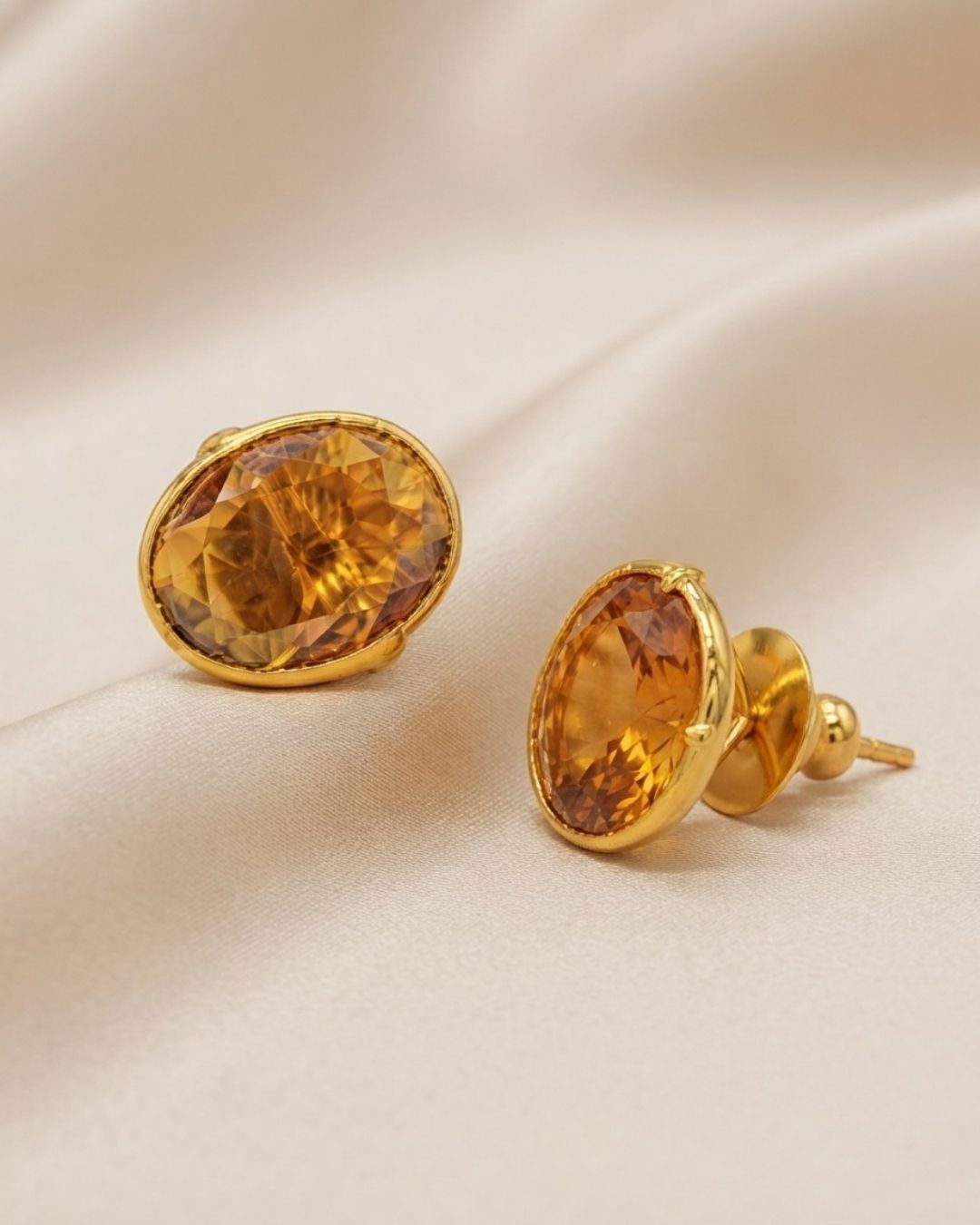 Amber Oval Stone Stud Earrings for Women
