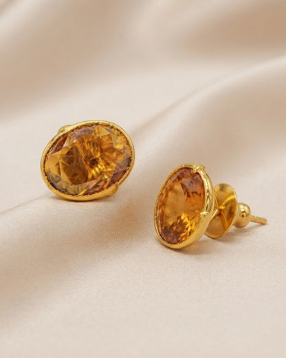Amber Oval Stone Stud Earrings for Women